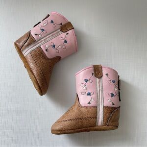 OLD WEST Cowboy Boots Infant 2 Pink Beige Slip On Poppet Western Cowgirl Rodeo